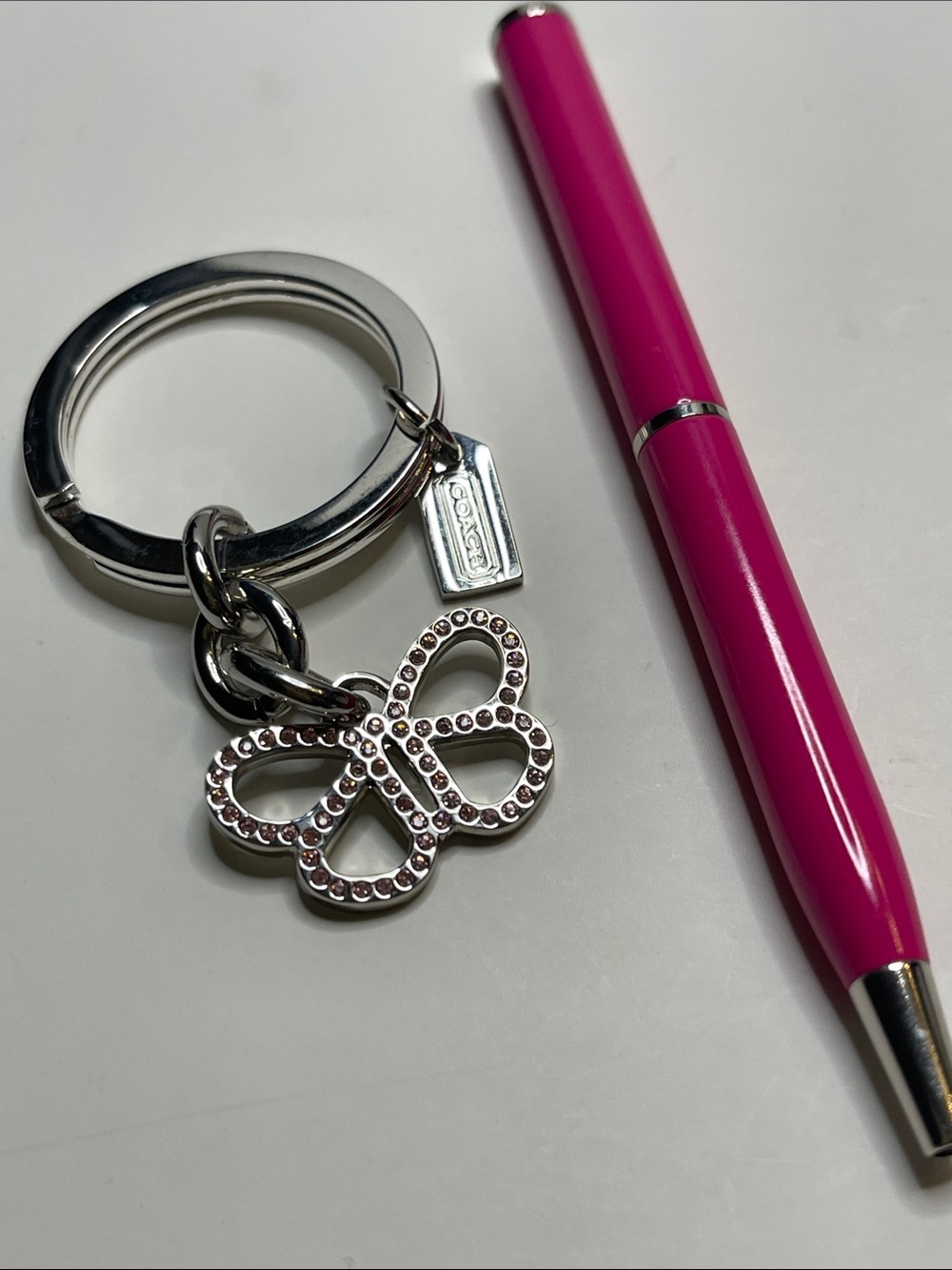 Coach Pink Butterfly Crystal Keychain and Coach Pen